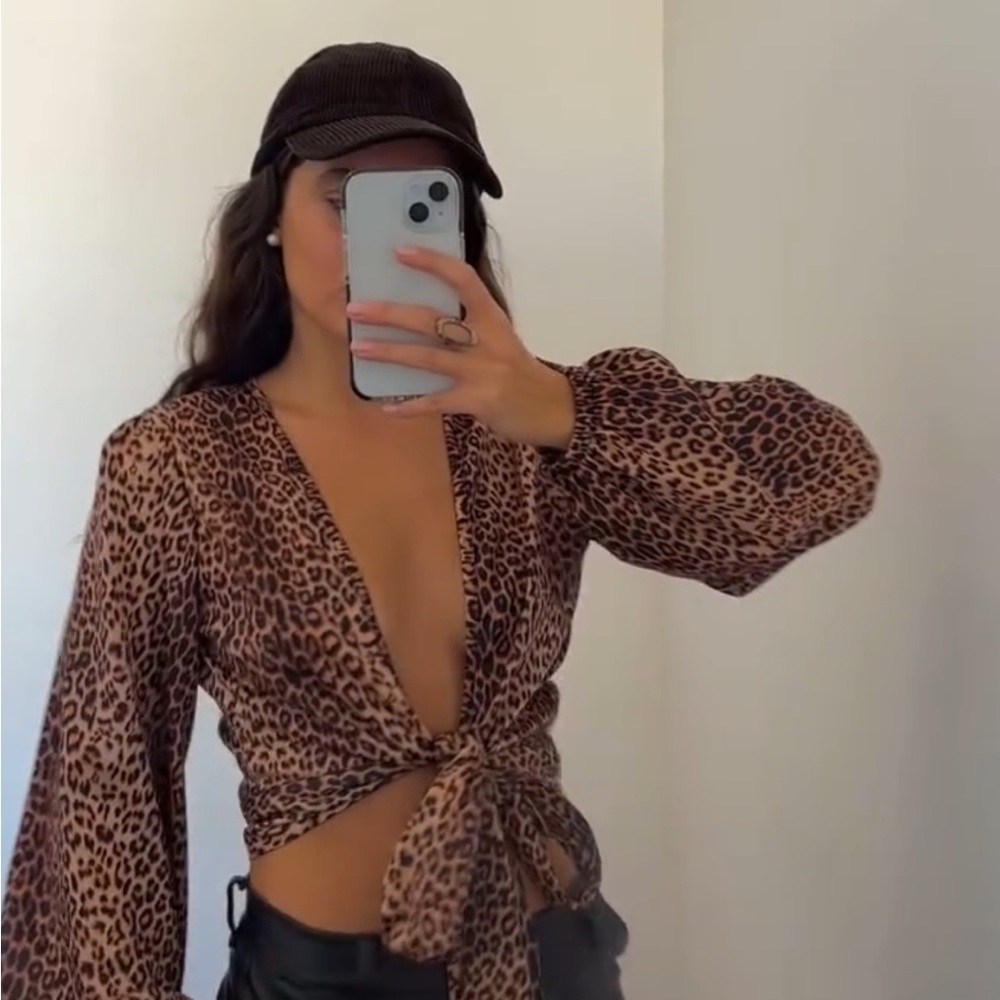 Another Reason Leopard Print Tie-Front Top